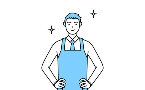 A man in an apron with his hands on his hips. Illustrazione stock