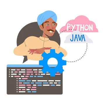 Man Arab App Dev in Turban Professional Developing and Coding Software Stock Illustration