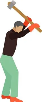 Man archeologist working with hammer vector icon isolated on white Stock Illustration