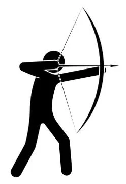 Man, an archer aims at a target, prey on the hunt. Shooter athlete Stock Illustration