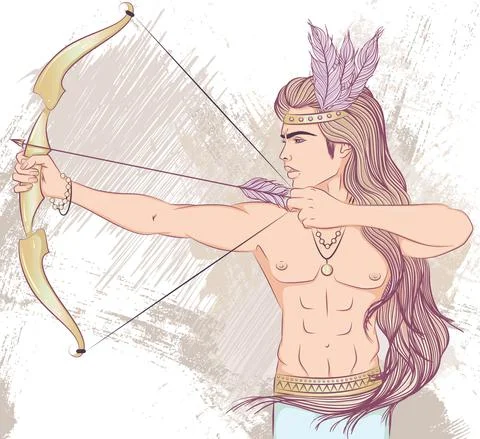 Man archer with a bow arrow Stock Illustration