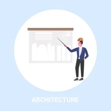 Man architect doing presentation engineer presenting new building city model Ilustración de archivo