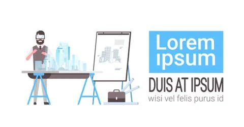 Man architect engineer wearing digital glasses virtual reality 3d building city Ilustración de archivo