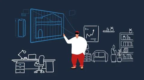 Man architect engineer wearing digital glasses virtual reality 3d building Ilustración de archivo
