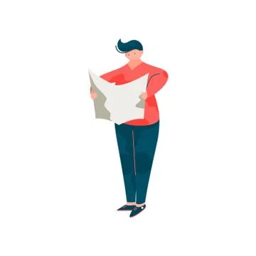 Man Architect Holding Plan Of Building Blueprint, Male Professional Engineer Ilustración de archivo