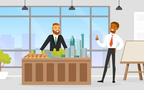 Man Architect Presenting Architectural Model or Maquette of Future Building Ilustración de archivo