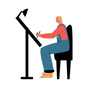 Man architect sitting and making sketch with pencil during work Stockillustratie