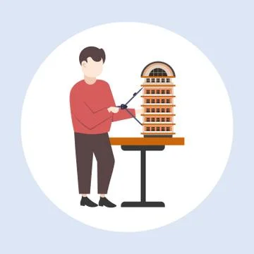 Man architect using compass engineer drafting new building city model urban Ilustración de archivo