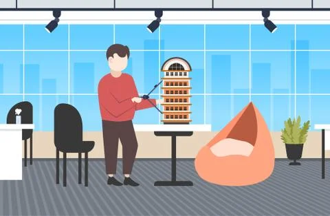 Man architect using compass engineer drafting new building city model urban Ilustración de archivo