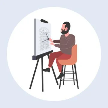 Man architect using compass engineer drafting house project on adjustable Stock Illustration