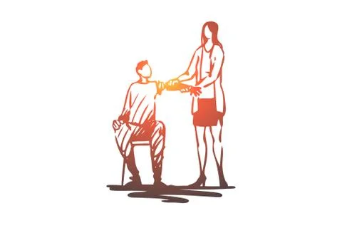 Man, arm, prosthesis, bionic, technology concept. Hand drawn isolated vector. Stock Illustration