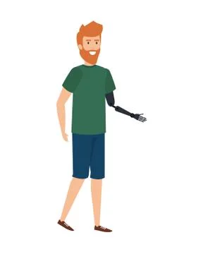 Man with arm prosthesis character 스톡 일러스트