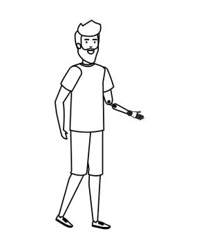 Man with arm prosthesis character Illustrazione stock