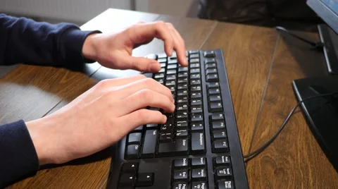 Man Arms Typing On Keyboard 4k Stock Footage 59750623