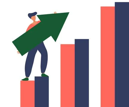 Man with an arrow shows a growing graph Stock Illustration