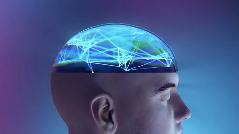 Man with artificial brain, looping Stock Footage 94651973