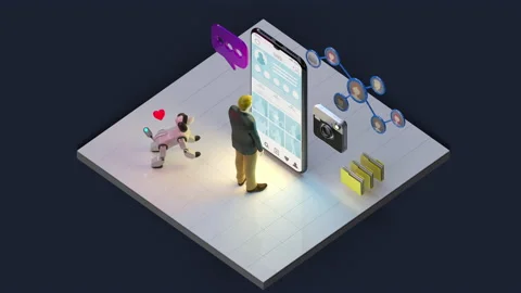 Man with artificial intelligence dog using social network service. 4k. Stock Footage 170478793
