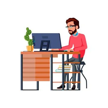 Man artist drawing image on computer at home cartoon vector Stock-Illustration