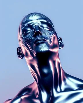 A man with an artistic face looking up at the sky with his eyes closed Stock Illustration