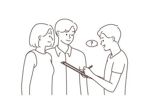 Man ask questions make poll outside Stock Illustration