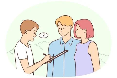 Man ask questions make poll outside Stock Illustration