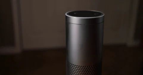 Man Asks Amazon Echo About the Weather Stock Footage 71020804