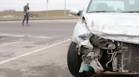 The man asks for help on the phone after the accident Stock Footage 61220903