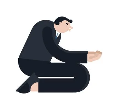 Man Asks Kneeling isolated. Guy standing on his knees and prey. vector illust Illustrazione stock