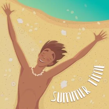 Man asleep on the beach Stock Illustration