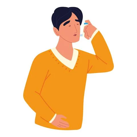 Man asthma inhaler Illustrazione stock