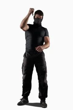 Man atacking with knife isolated Stock Photos