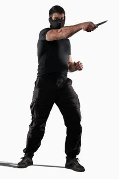 Man atacking with knife isolated Stock Photos