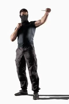 Man atacking with knife isolated Foto stock