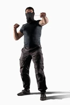 Man atacking with knife isolated Stock Photos