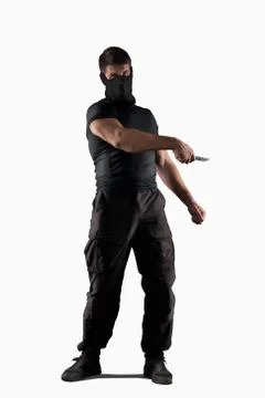 Man atacking with knife isolated Stock Photos