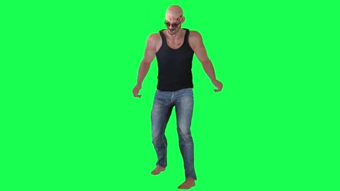 Man with athletic body in green screen with sunglasses and black swing and blue 스톡 동영상 246416407