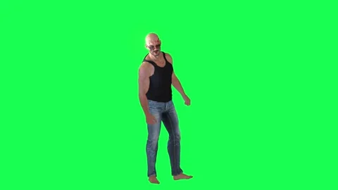 Man with athletic body in green screen with sunglasses and black swing and blue Video stock 246416475
