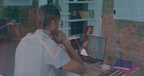 Man attending online education session on laptop in office with moving Stock-Footage 307448092