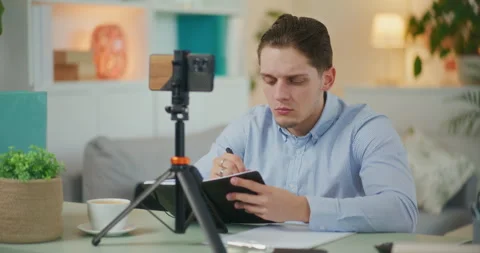 Man Attends Online Training Video stock 276366256