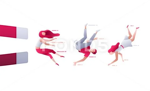 A man attracts people with a big magnet. Stock Illustration