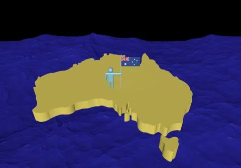 Man on australia map with flag in ocean illustration Stock Illustration