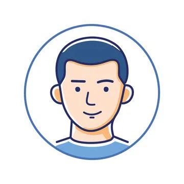 Man avatar icon. Simple line art icon of a smiling man with short hair. Per.. Stock Illustration