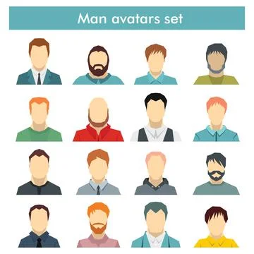 Man avatars set in flat style Stock Illustration