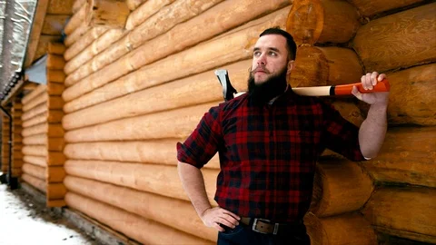Man with axe near wall Video stock 99773114