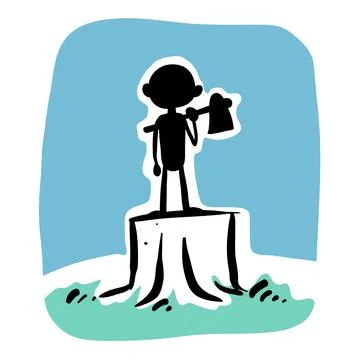 A man with axe on tree stump illustration Stock Illustration