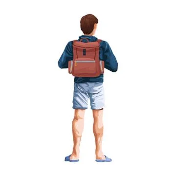 Man back with backpack icon, flat design Stockillustratie