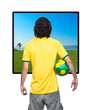 Man back with brasil jersey Stock Photos