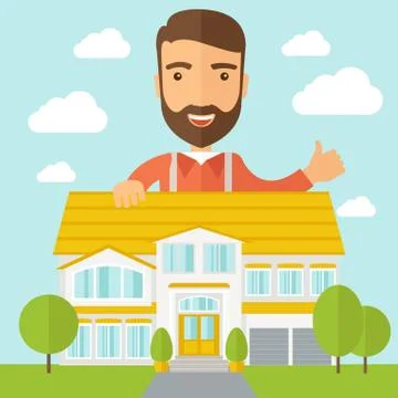 Man at the back of house structure plan Stock Illustration