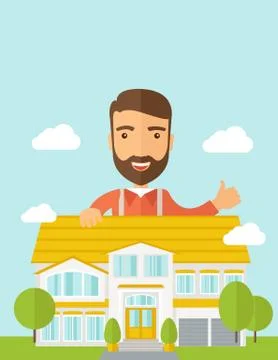 Man at the back of house structure plan Stock Illustration