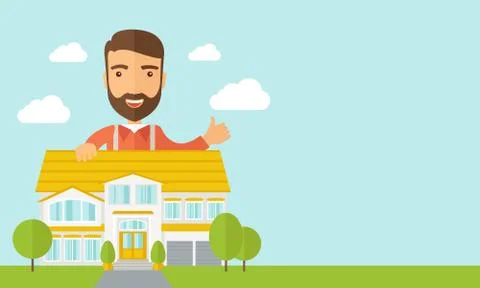 Man at the back of house structure plan Stock Illustration